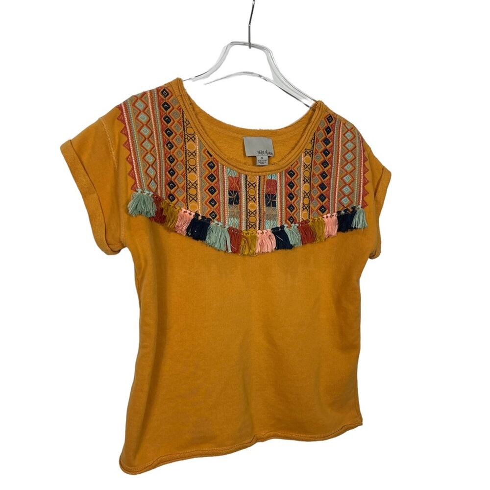 Anthropologie Chloe Oliver Valencia Top Embroidered Fringe Yellow Size Medium - Picture 5 of 9